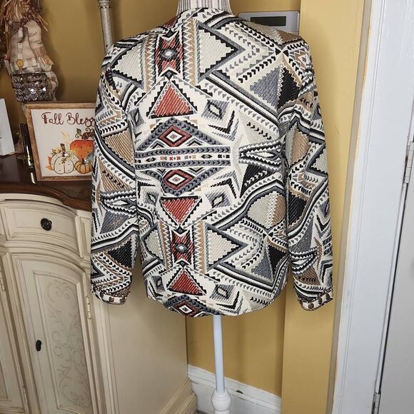 Glamorous western motif jacquard beaded trim open blazer women's size Small - Picture 2 of 10